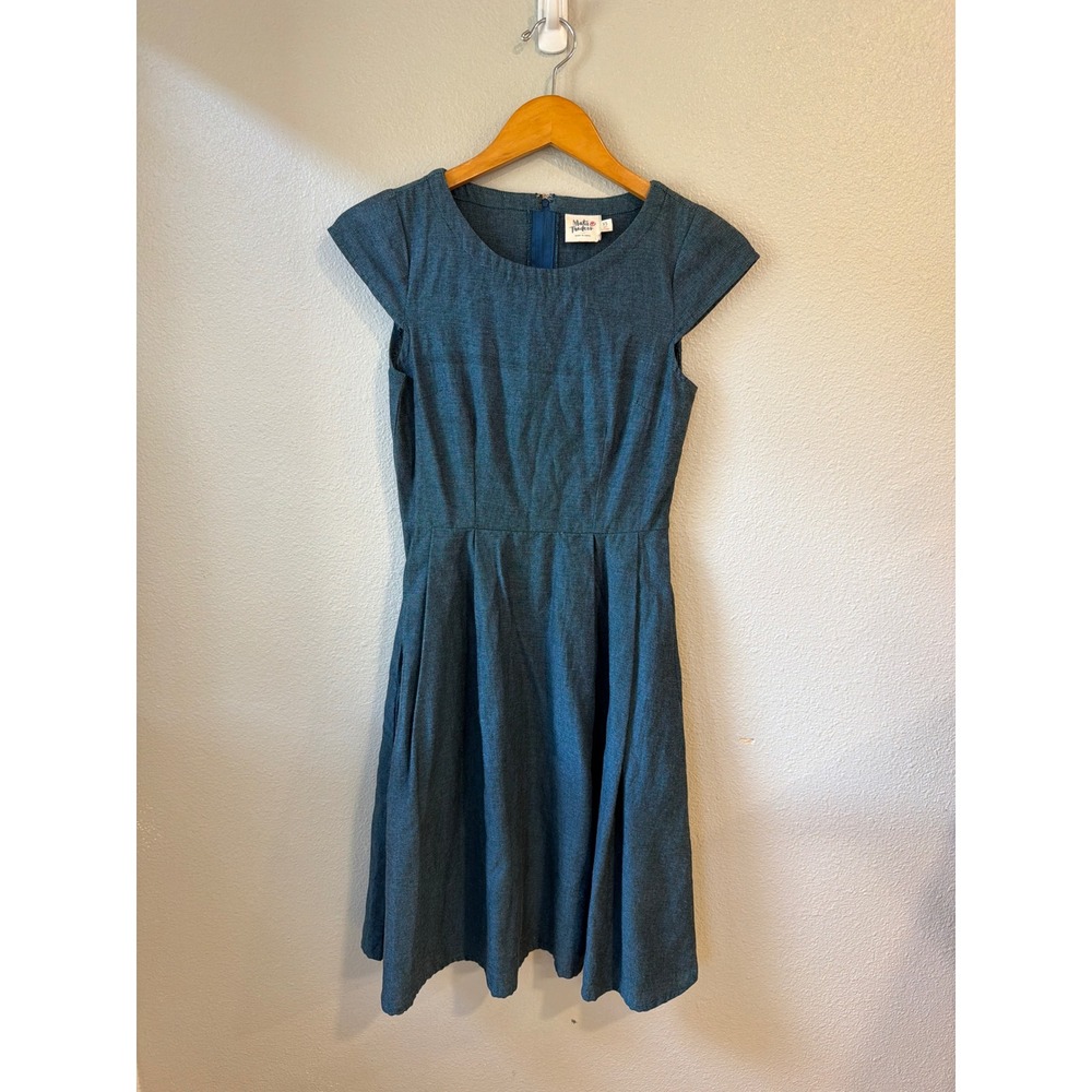 Mata Traders Fit & Flare Dress Women XS Blue Cotton Cap Sleeve Fair Trade